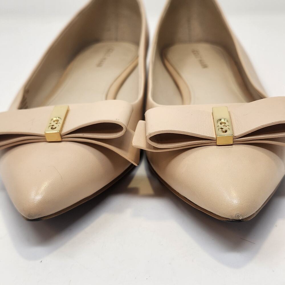 Cole Haan Tali Bow Skimmer Nude Leather Ballet Flats Size 7B Pointed Toe Shoes - Picture 4 of 9